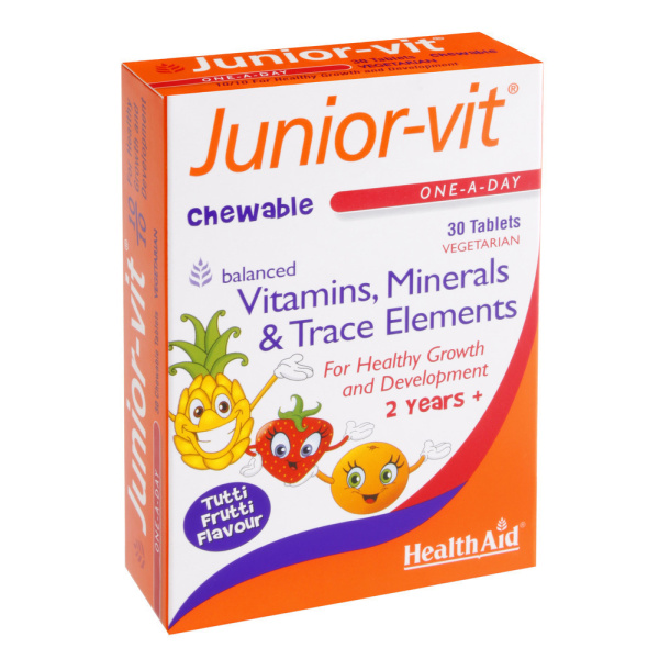 HEALTH AID Junior Vit Vitamins & Minerals, 30 Μασώμενες Ταμπλέτες - γεύση "Tutti Fruti"