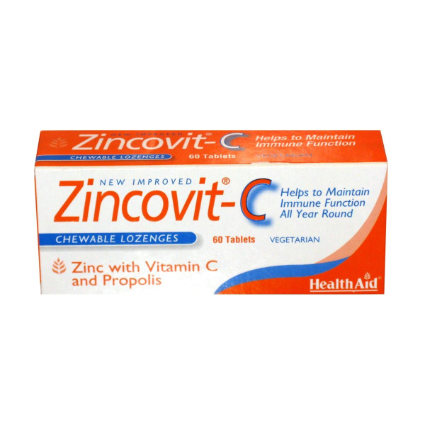 HEALTH AID Zincovit C Συμπλήρωμα Διατροφής με Ψευδάργυρο, Βιταμίνη C & Πρόπολη 60 chew tabs