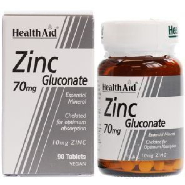 HEALTH AID Zinc Gluconate 70mg, Συμπλήρωμα Διατροφής Ψευδαργύρου, 90tabs