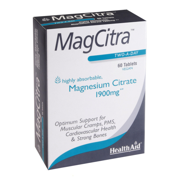 HEALTH AID MagCitra - Magnesium Citrate, Κιτρικό Μαγνήσιο Υψηλής Ποιότητας 1900mg, 60 tabs