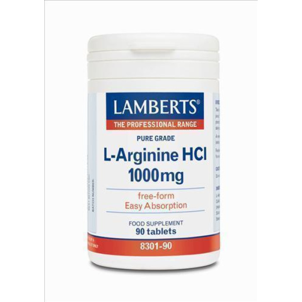 LAMBERTSL  Arginine HCl 1000mg Ελεύθερης Μορφής Αργινίνη 90tabs