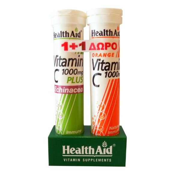 HEALTH AID Vitamin C 1000mg + ECHINACEA Λεμόνι 20 Ταμπλέτες & ΔΩΡΟ Vitamin C 1000mg Πορτοκάλι 20 Ταμπλέτες