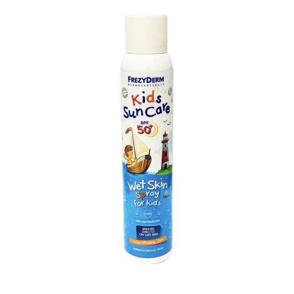 FREZYDERM Kids Sun Care Wet Skin Spray SPF50+ Παιδικό Αντιηλιακό Spray που Ψεκάζεται Απευθείας σε Βρεγμένο Δέρμα, 200ml