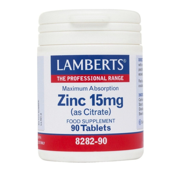 LAMBERTS Zinc Citrate 15mg Συμπλήρωμα Διατροφής Ψευδαργύρου για Τόνωση Ανοσοποιητικού, Καλή Υγεία Δέρματος & Αναπαραγωγικού, 90tabs