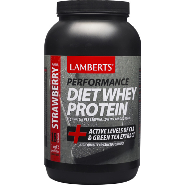 LAMBERTS Performance Diet Whey Protein + Active Levels of CLA & Green Tea Extract, Φράουλα, 1Kg