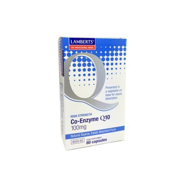 LAMBERTS Co-Enzyme Q10 100mg Συμπλήρωμα Συνένζυμου Q10 με Μοναδικές Ευεργετικές Ιδιότητες για τη Λειτουργία της Καρδιάς, 60caps
