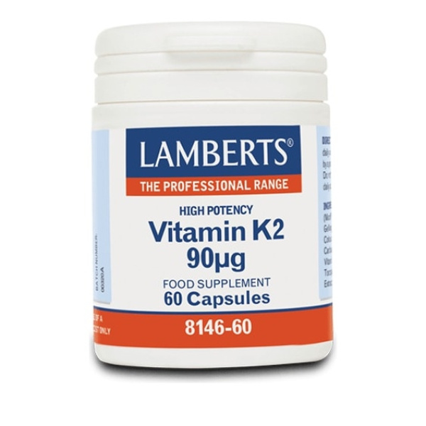 LAMBERTS Vitamin K2 90μg Συμπλήρωμα Βιταμίνης K2 Συμβάλει στην Ομαλή Πήξη του Αίματος & στην Καλή Υγεία των Οστών, 60caps
