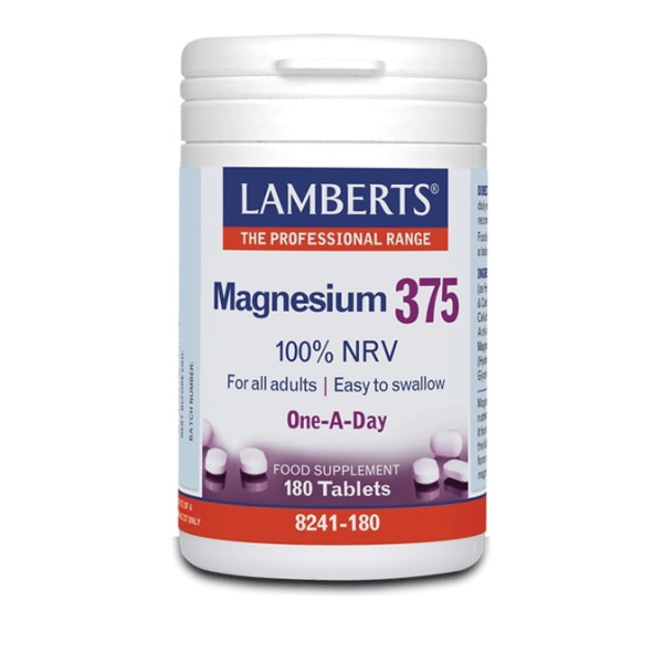 LAMBERTS Magnesium 375 Συμπλήρωμα Διατροφής με τις 4 Σημαντικότερες Μορφές Αλάτων Μαγνησίου, 180tabs