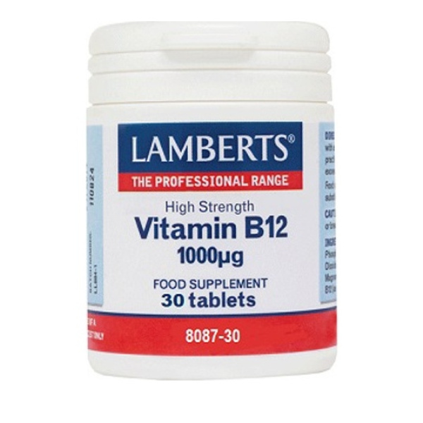 LAMBERTS Vitamin B12 1000μg (Cobalamin) Συμπλήρωμα Διατροφής Βιταμίνης B12 - Τόνωση Νευρικού & Ανοσοποιητικού Συστήματος, 30tabs