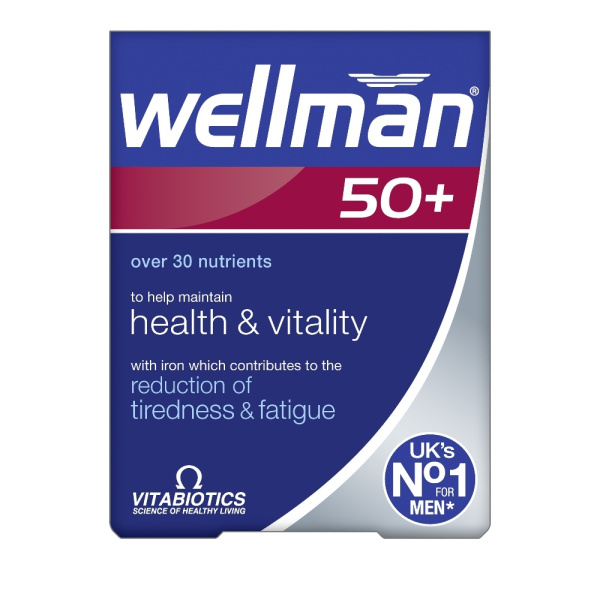VITABIOTICS Wellman 50+ Συμπλήρωμα Διατροφής Πολυβιταμινών με Συνένζυμο Q10, Αντιοξειδωτικά, Εστέρες Λουτεΐνης, Ginseng, Βιταμίνες & Μέταλλα για Άνδρες Άνω των 50 Ετών 30 Ταμπλέτες