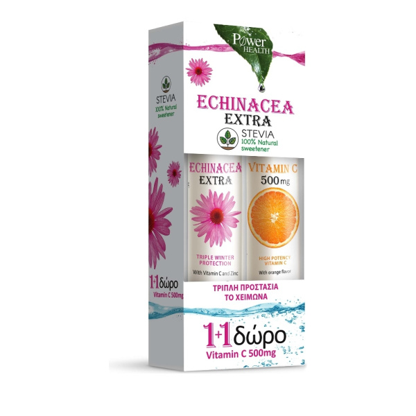 POWER HEALTH Echinacea Extra Stevia 24 eff tabs & Δώρο Vitamin C 500 mg 20 eff tabs