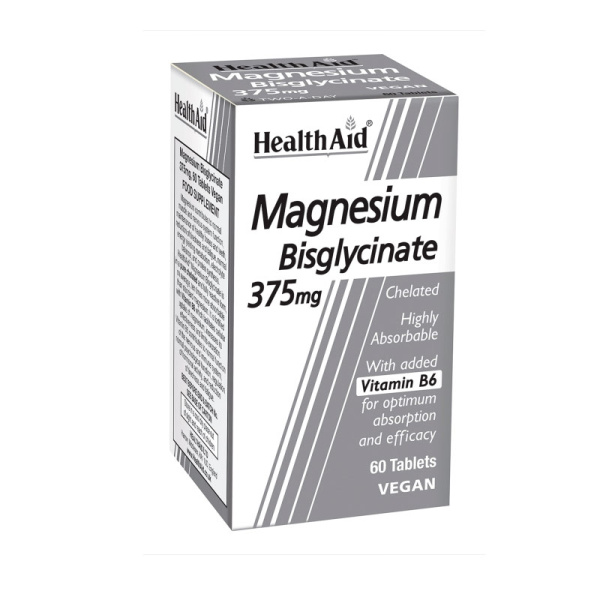HEALTH AID Magnesium Bisglycinate 375mg & B6, Χηλικό Μαγνήσιο & Βιταμίνη Β6, 60Tabs