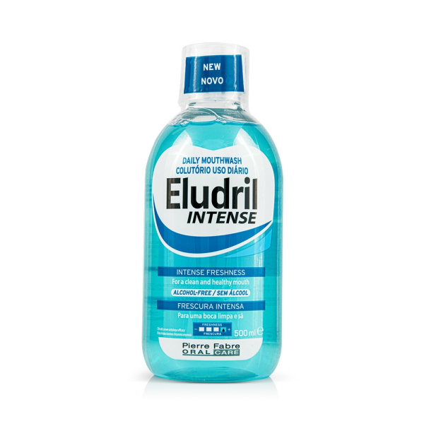 ELGYDIUM Eludril Intense Freshness Alcohol-Free Daily Mouthwash Στοματικό Διάλυμα Καθημερινής Χρήσης για την Καταπολέμιση Βακτηρίων με Αίσθηση Φρεσκάδας Χωρίς Αλκοόλ 500ml