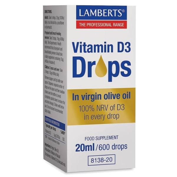 LAMBERTS Vitamin D3 Drops Συμπλήρωμα Βιταμίνης D 20ml/600 drops