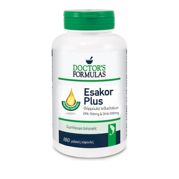 DOCTOR'S FORMULA Esakor Plus Συμπλήρωμα Διατροφής, Φόρμουλα Ιχθυελαίων EPA 700mg - DHA 500mg, 180softgels