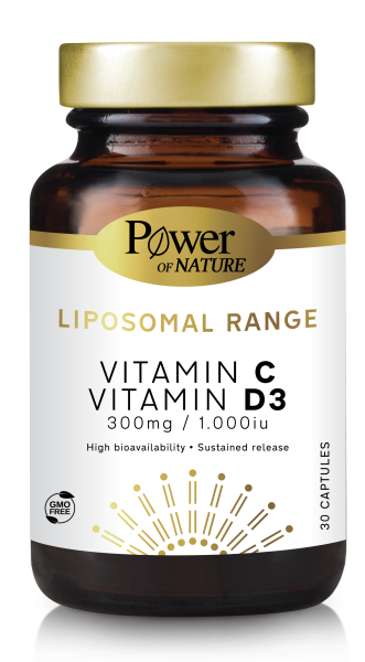 POWER OF NATURE Liposomal Range Vitamin C 300mg + Vitamin D3 1000iu, 30caps ΗΜ. ΛΗΞΗΣ 08/2024