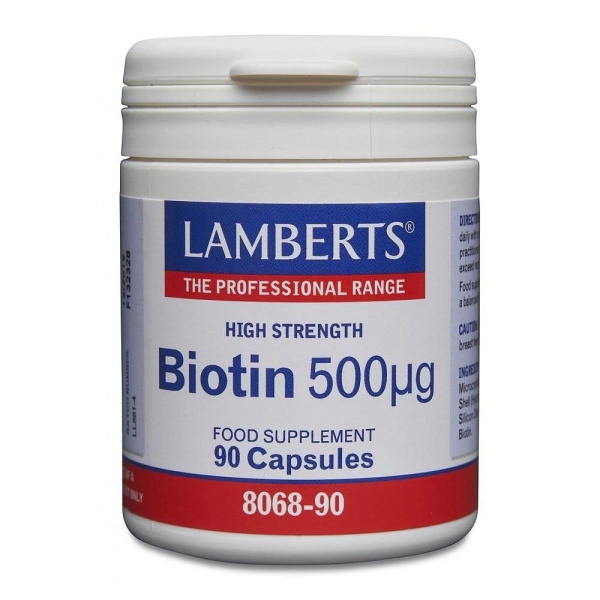 LAMBERTS Biotin 500MCG για την Ομαλή Ανάπτυξη & Βελτίωση του Δέρματος, των Μαλλιών & του Μυελού των Οστών, 90caps