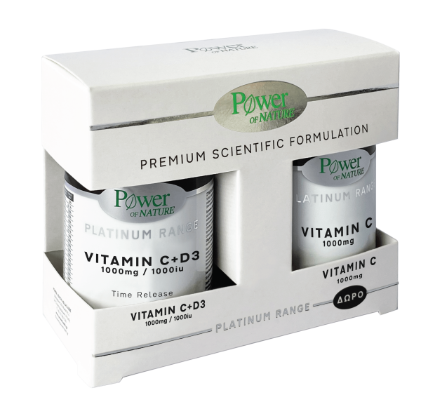POWER OF NATURE Platinum Vitamin C + D3 1000mg/1000IU 30 tabs & ΔΩΡΟ Vitamin C 1000mg 20 tabs