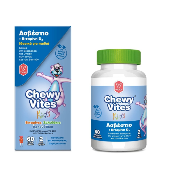 CHEWY VITES Kids Jelly Bears Calcium & Vitamin D3 Ζελεδάκια με Ασβέστιο για Παιδιά όλων των ηλικιών, 60 gummies
