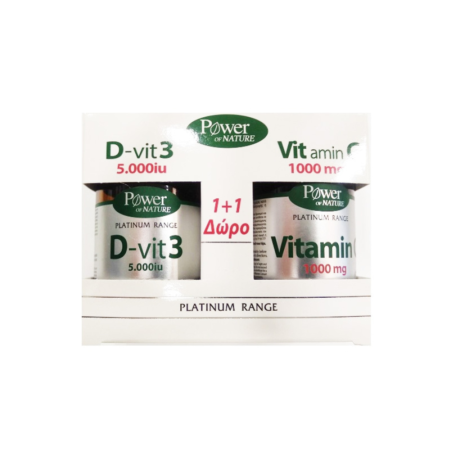 POWER OF NATURE 1+1 Δώρο Platinum Range Classics με Συμπλήρωμα Βιταμίνης Vitamin D-Vit3 5000iu, 60tabs & Vitamin C 1000mg, 20caps