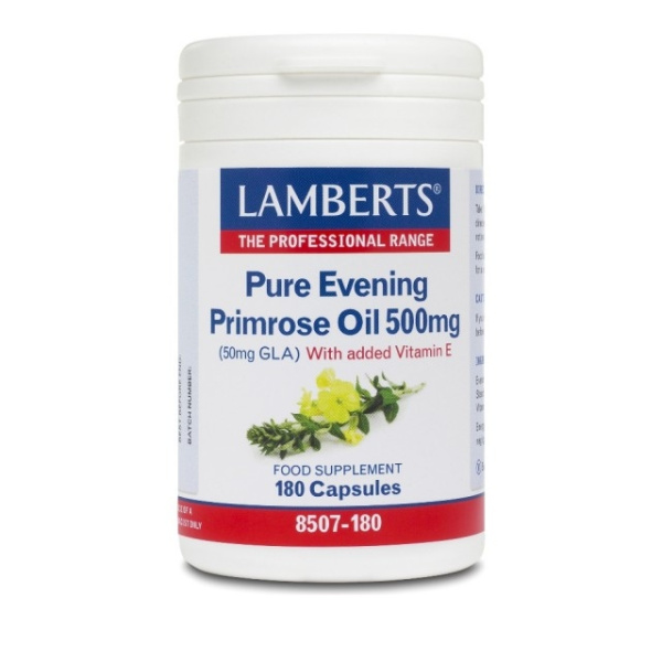 LAMBERTS Pure Evening Primrose Oil 500mg (Ωμέγα 6) Συμπλήρωμα με Γ-Λινολεϊκό οξύ (GLA), 180caps