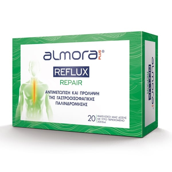 ALMORA Plus Reflux Repair, για την Αντιμετώπιση και Πρόληψη από τα Συμπτώματα της Γαστροοισοφαγικής Παλινδρομησης, 20φακ x 10ml