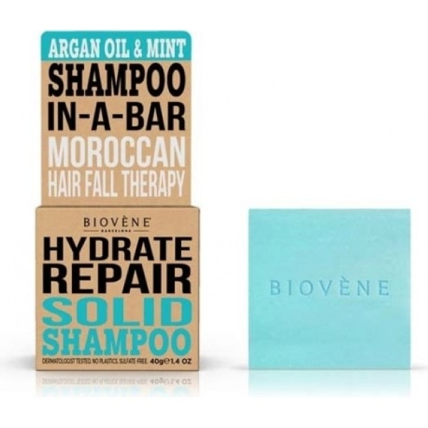 BIOVENE Hydrate Repair Shampoo In A Bar (solid Shampoo) Argan Oil & Mint - Σαμπουάν (στερεό) Έλαιο Αργκαν Και Μέντα 40g