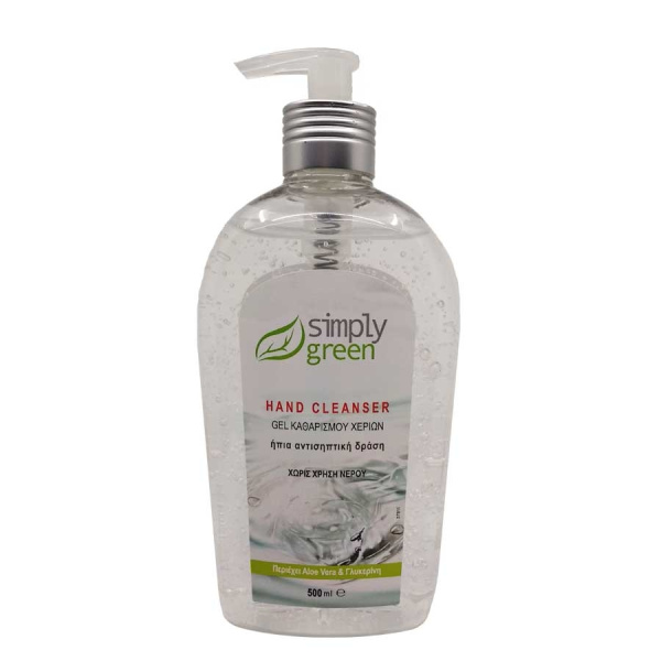 Simply Green Hand Cleanser Αντισηπτική Λοσιόν Καθαρισμού Χεριών Με Aloe Vera & Γλυκερίνη 500ml