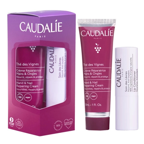 CAUDALIE Thes des Vignes Hand and Nail Repairing Cream 30ml & Lip Conditioner 4.5g