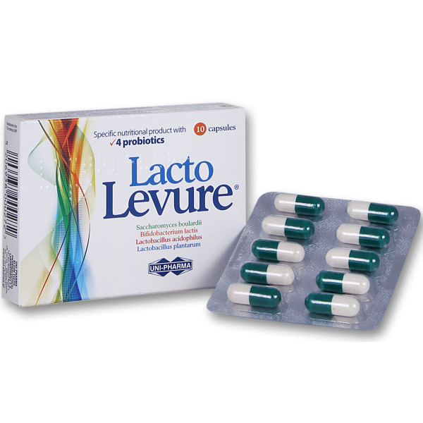 UNI PHARMA Lacto Levure Τρόφιμο ειδικής διατροφής με 4 προβιοτικά, 10 caps