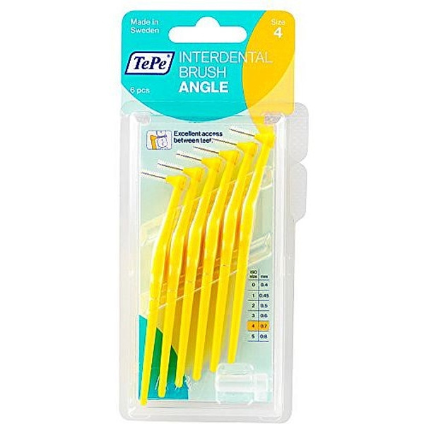 TEPE Angle Size 4 0.7mm Μεσοδόντια Βουρτσάκια με Λαβή σε Κίτρινο Χρώμα 6τμχ