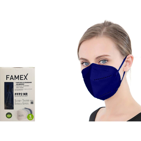 Famex FFP2 NR 5ply Premium Particle Filtering Half Mask Χρώμα Σκούρο Μπλε 10 Τεμάχια