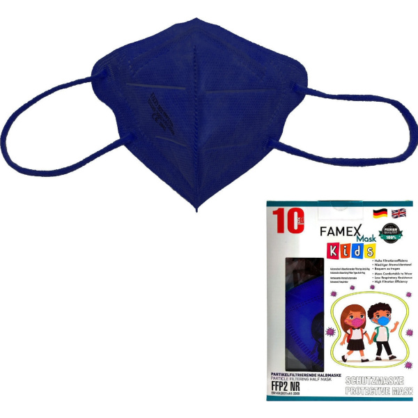 FAMEX Μάσκα Προστασίας FFP2 NR για Παιδιά σε Navy Μπλε χρώμα 100τμχ