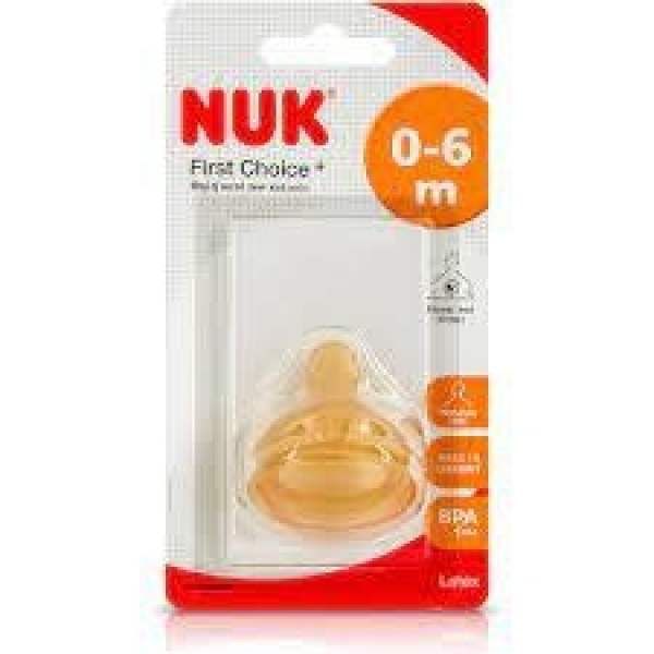 NUK First Choice+ Θηλή Καουτσούκ Μ (Μεσαία Οπή για Γάλα) με Βαλβίδα 0-6 Μηνών 1τμχ