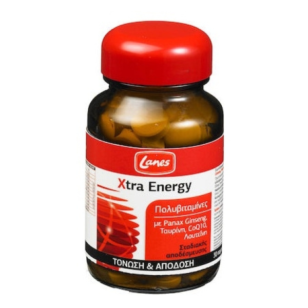 LANES Xtra Energy Συμπλήρωμα διατροφής με 12 βιταμίνες, 8 μέταλλα, Panax Ginseng, ταυρίνη, συνένζυμο Q10 και λουτεΐνη 30 Tabs