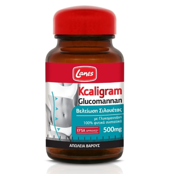 LANES Kcaligram Glucomannan 500mg Συμπλήρωμα Διατροφής με Γλυκομαννάνη για την Βελτίωση Σιλουέτας 60caps