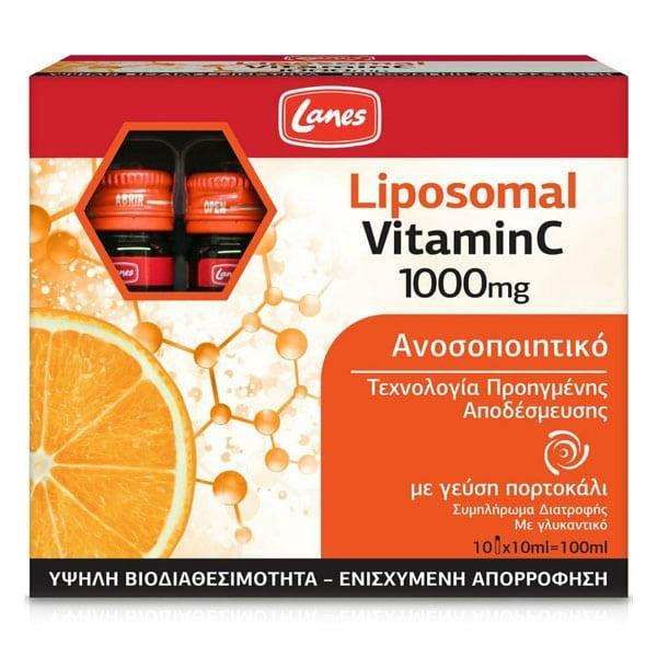 LANES Liposomal Vitamin C 1000mg Γεύση Πορτοκάλι,10x10ml