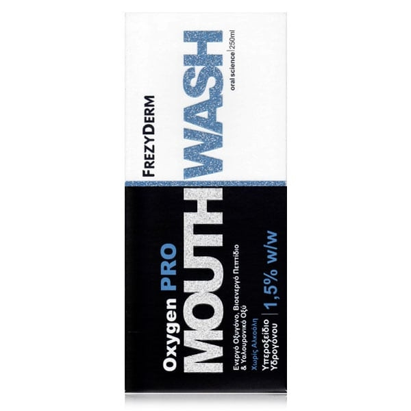 FREZYDERM Mouthwash Oxygen Pro Στοματικό Διάλυμα Με Ενεργό Οξυγόνο, Βιονεργό Πεπτίδιο & Υαλουρονικό Οξύ, 250ml