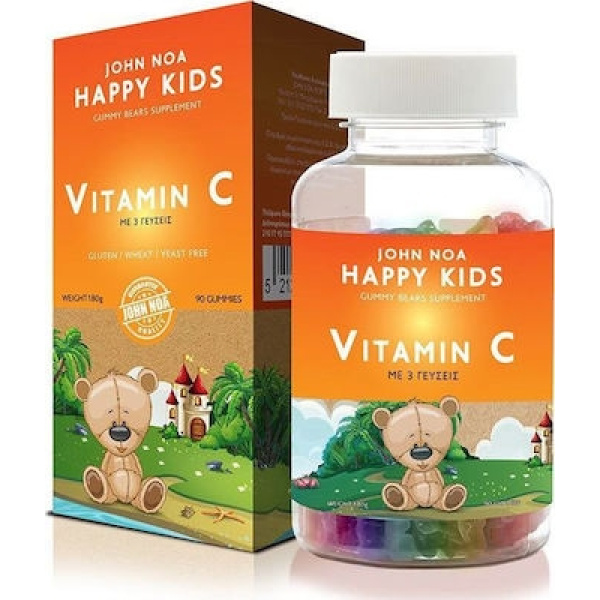 JOHN NOA Happy Kids Vitamin C Με Γεύση Πορτοκάλι, Φράουλα, Σταφύλι 90 ζελεδάκια