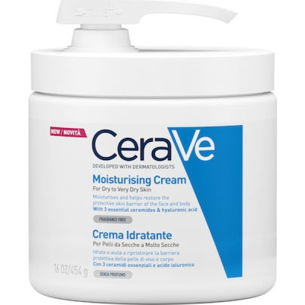 CERAVE Moisturising Cream Ενυδατική Κρέμα για Ξηρό έως Πολύ Ξηρό Δέρμα με Αντλία, 454gr