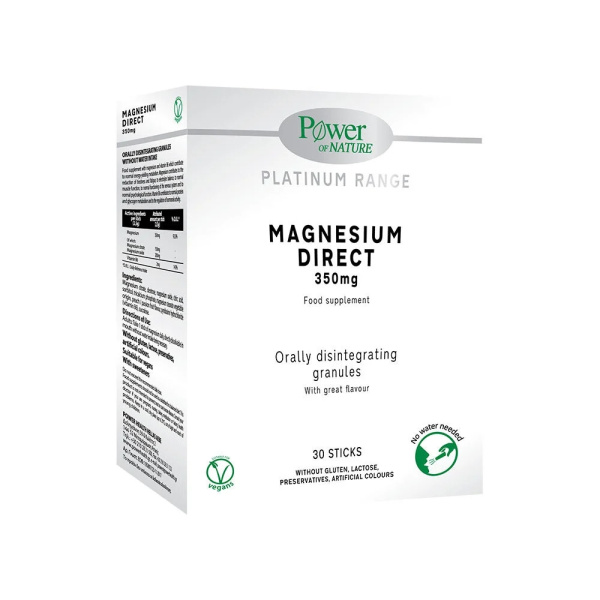 POWER OF NATURE PLATINUM Magnesium Direct Συμπλήρωμα Διατροφής με Μαγνήσιο 350mg, Κρύσταλλοι που Λιώνουν στο Στόμα 30 Φακελάκια