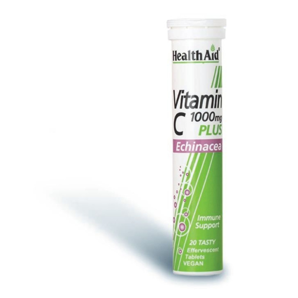 HEALTH AID Vitamin C 1000mg plus Echinacea Συμπλήρωμα Βιταμίνης C με Εχινάκεια για Δυνατό Ανοσοποιητικό - Γεύση Λεμόνι, 20eff.tabs