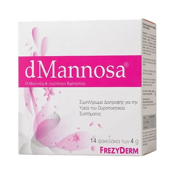 FREZYDERM dMannosa & Cranberry Extract D-Μαννόζη & Εκχύλισμα Κράνμπερι Συμπλήρωμα Διατροφής για την Υγεία του Ουροποιητικού Συστήματος, 14x4gr