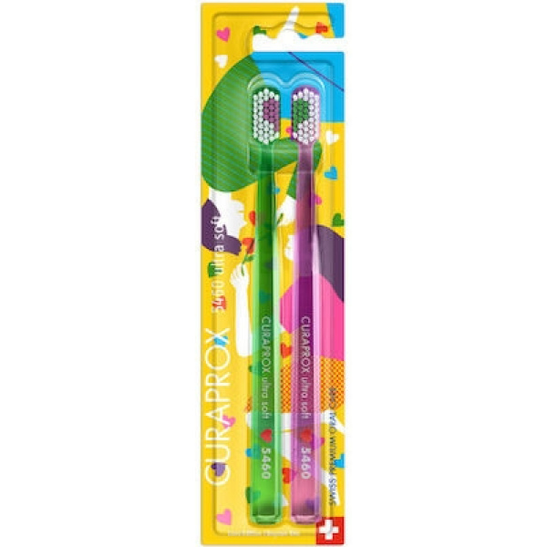 CURAPROX CS 5460 Love Edition Ultra Soft Toothbrush Πράσινο / Οδοντόβουρτσες Πράσινο & Φούξια με Εξαιρετικά Απαλές & Ανθεκτικές Ίνες 2 Τεμάχια