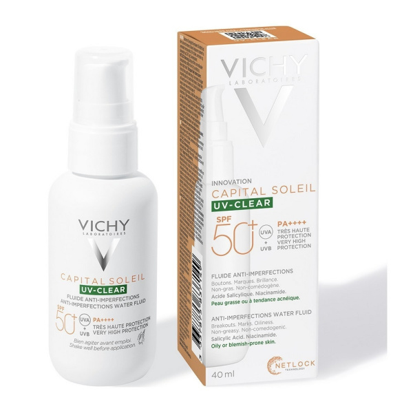 VICHY Capital Soleil UV-Clear SPF50+ Αντηλιακό Προσώπου Κατά των Ατελειών & της Λιπαρότητας, 40ml