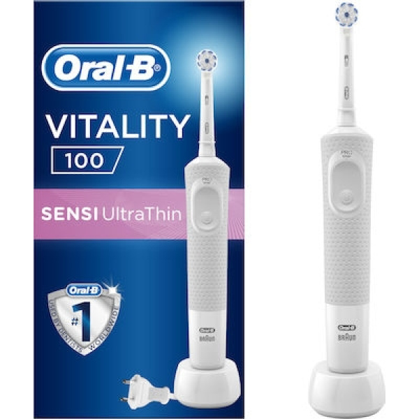 ORAL B Vitality 100 Sensi UltraThin Box Grey-White Επαναφορτιζόμενη Ηλεκτρική Οδοντόβουρτσα 1τμχ