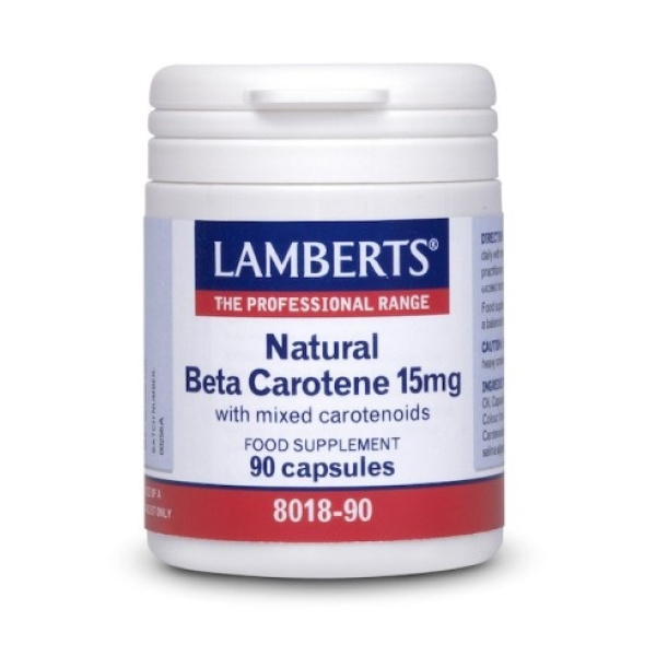 LAMBERTS Natural Beta Carotene 15MG Βοηθάει το Σώμα μας να Καταστρέψει τις Επιβλαβείς Ελεύθερες Ρίζες, 90caps