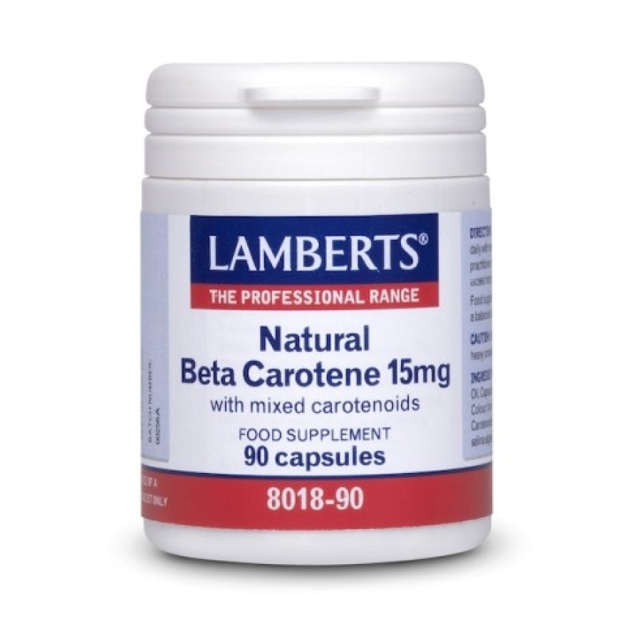 LAMBERTS Natural Beta Carotene 15MG Βοηθάει το Σώμα μας να Καταστρέψει τις Επιβλαβείς Ελεύθερες Ρίζες, 90caps