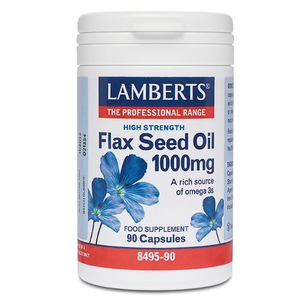 LAMBERTS Flax Seed Oil 1000mg Έλαιο Λιναρόσπορου Φυτική Πηγή Ωμέγα 3 Λιπαρών Οξέων, 90caps