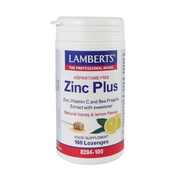 LAMBERTS Zinc Plus Καραμέλες Ψευδάργυρο & Βιταμίνη C για Ενίσχυση του Ανοσοποιητικού Συστήματος Κατάλληλες για Ενήλικες & Παιδιά - Γεύση Μέλι & Λεμόνι, 100 καραμέλες